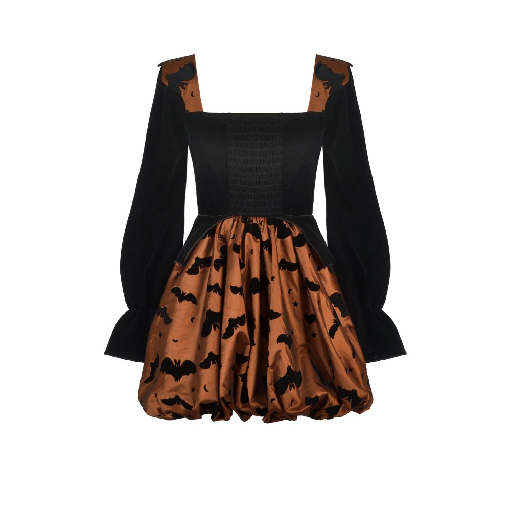 Dark in Love - Midnight Bat & Pumpkin Halloween Korte jurk - Zwart/Oranje
